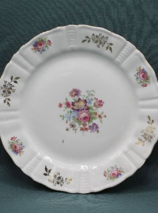 Assiette en porcelaine de Limoges - Décor floral - Année 40