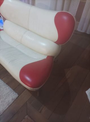 Canapé et Fauteuil Poltromec modèles "frog" blanc et rouge (