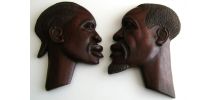 Statuette murales art africain visage couple homme femme boi