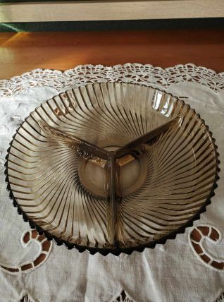 Plat apéritif compartimenté en verre fumé, vintage, VEROPA