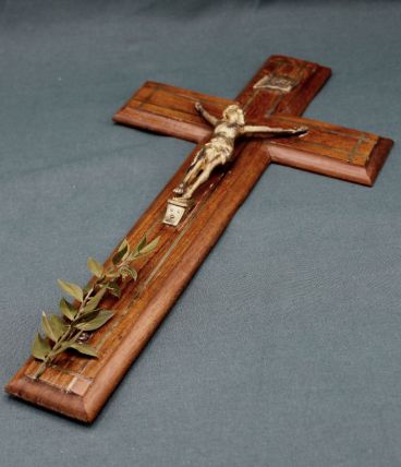 Grand Crucifix en Chêne et Laiton - Ancien (1920) - French -