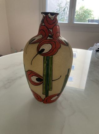 VASE VERRERIE DE LEUNE (1861-1930) vase en verre givré jaune