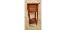 Petit meuble vintage bois et rotin tressé