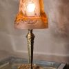 French Art Deco Table Lamp by Cherrier &amp; Besnus  verre rose 