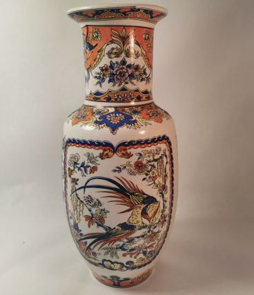 J.P. Derevia, Grand VASE en céramique aux faisans, signé en 