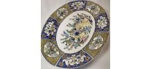 Ancien grand plat en céramique décor de paon art populaire M