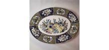 Ancien grand plat en céramique décor de paon art populaire M