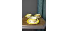 3 tasses et soucoupes Faïence de Gien décor de fleurs