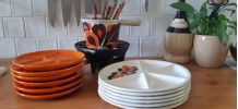 Ensemble fondue le creuset vintage