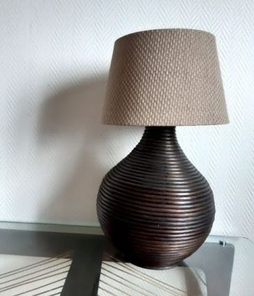 Grande lampe en rotin vintage, vers 1970 
