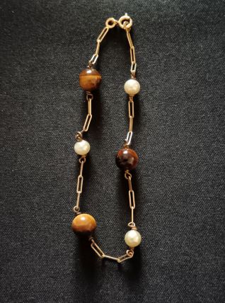 Bracelet en plaqué or jaune et pierres oeil de Tigre