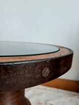 Table basse roue en bois brutaliste style Dudouyt 