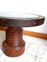 Table basse roue en bois brutaliste style Dudouyt 