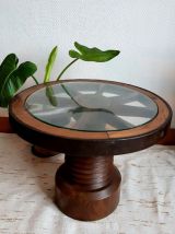 Table basse roue en bois brutaliste style Dudouyt 