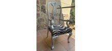 Fauteuil de style baroque, en bois, tissu zèbre