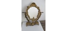 Miroir vanité en étain doré