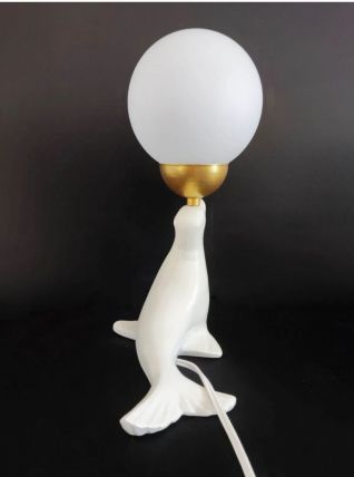 Lampe otarie céramique blanche opaline 
