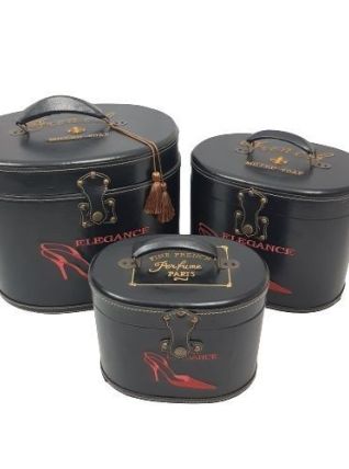 Trois boîtes à chaussures avec imprimé brodé - Cuir PU, bois