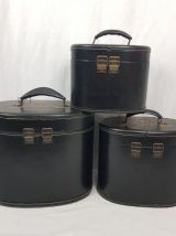 Trois boîtes à chaussures avec imprimé brodé - Cuir PU, bois