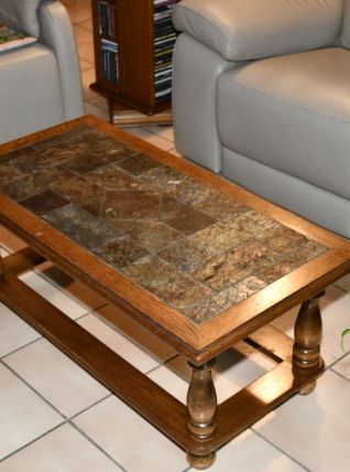 table basse de salon bois et ardoise