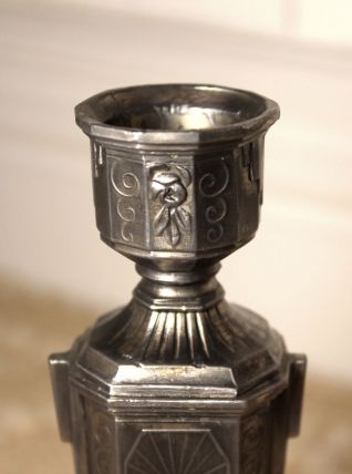 Ancien Bougeoir en métal période Art Déco - French