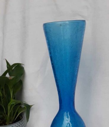Vase en verre crépitant, bleu, 