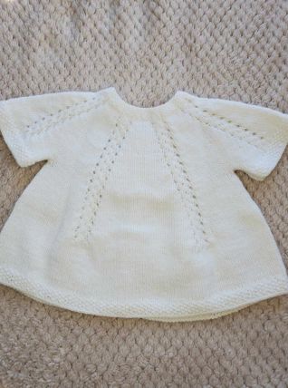 Gilet Création laine layette blanche, tricot fait 0-3 mois