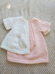 Gilet Création laine layette blanche, tricot fait 0-3 mois