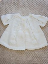 Gilet Création laine layette blanche, tricot fait 0-3 mois