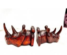 Paire de Serre-livres Rhinocéros - Bois - Châtaignier