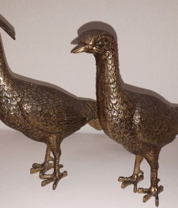 Belle paire de faisans - Bronze (doré/argenté/patiné/peint à