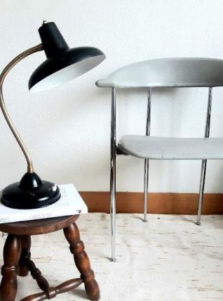 Lampe de bureau industrielle soucoupe noire 1960 