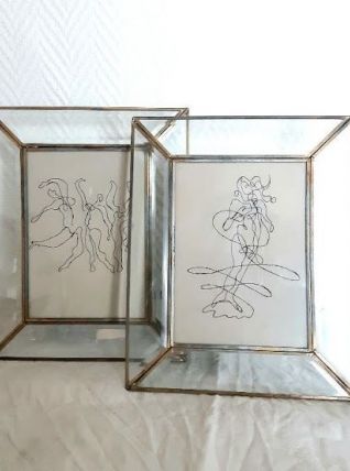 Paire de cadres verre et laiton Matisse et Botticelli
