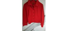 Veste boutonnée courte col polo cardigan blazer rouge femme 