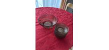 Saladier et 5 coupelles verre fumé vintage 