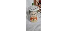 THÉIÈRE et TASSE en grès décor mamie, années 80