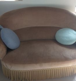 Canapé et 2 fauteuils crapaud velours coloris or