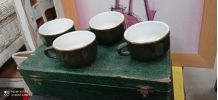 4 tasses bistrot vert empire liseré doré+5 sous tasses