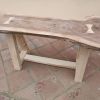 Banc en bois brut plateau de noyer a finir de vernis 