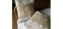 2 coussins style Shabby lin et dentelle ancienne 