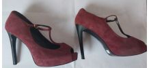 777B* GUESS sexy escarpins ouverts bordeaux cuir (39,5)