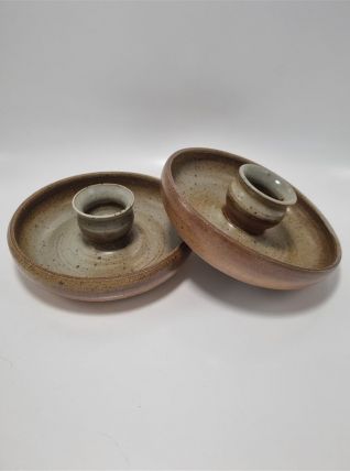 Duo de bougeoirs en grès