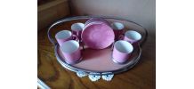 Service à café rose avec plateau - Porcelaine de Bohème