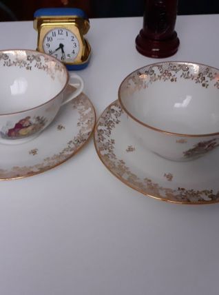 Ancienne tasse et sous tasses porcelaine