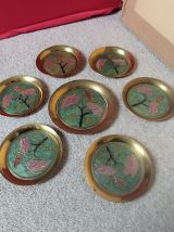 Coupelles sous verres vintage laiton émaillé 