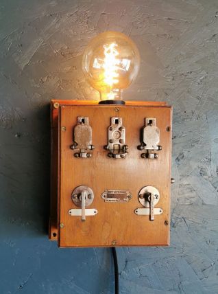Applique murale lampe vintage standard téléphonique bois 