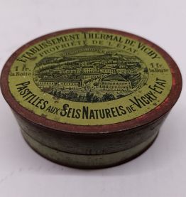 Boîte en tôle publicitaire Pastilles Vichy État, modèle oval