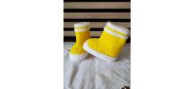 Chaussons bottes de pluie JAUNE VIF laine layette , 3 à 6 ms