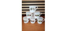 Service de 6 tasses à café et soucoupes, voitures anciennes