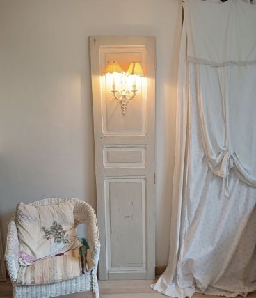 Porte ancienne patinée shabby applique 2 abat jours 